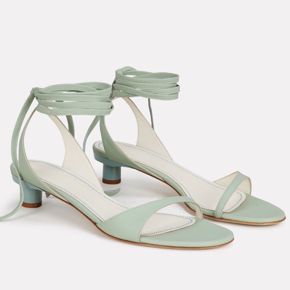 Tibi Mint Green Ankle-Tie Low Heel Sandals